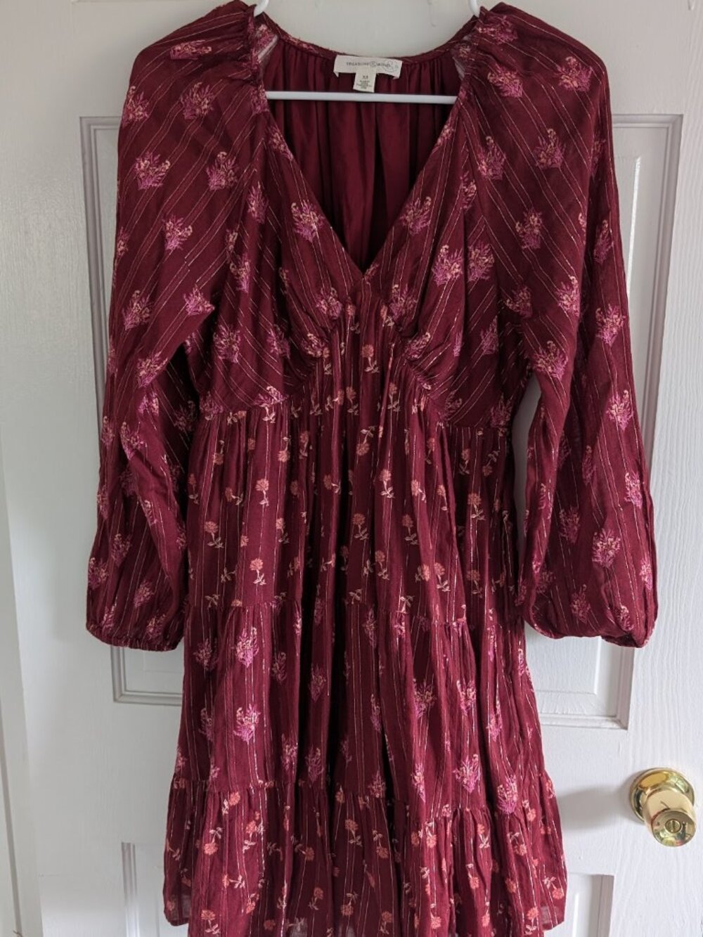 93. ❤️🌸 Treasure & Bond Puff Sleeve A-Line Dress NWOT Burgundy Floral (XS) 🌸